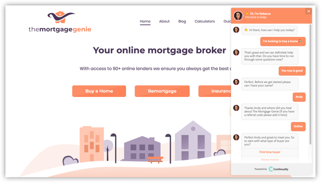 The mortgage genie website and conversation