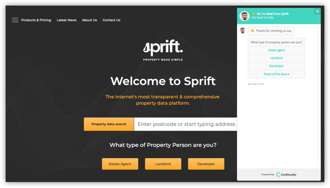 Sprift website and conversation